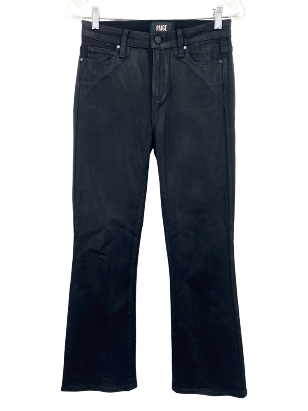 Paige Claudine Black Fog Luxe Coated Ankle Crop Kick Flare Jeans